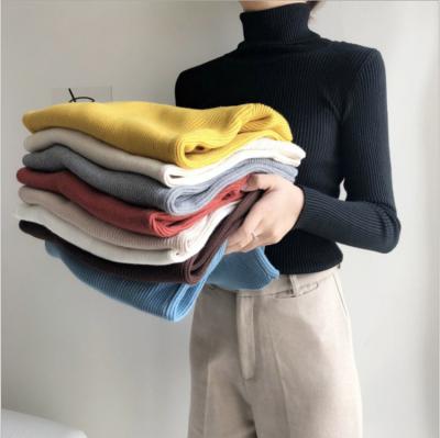 China Anti-wrinkle New 2022 Long Sleeve Slim Elastic Simple Basic Cheap Jumper Solid Color Top Women Pullover Turtleneck Sweater for sale