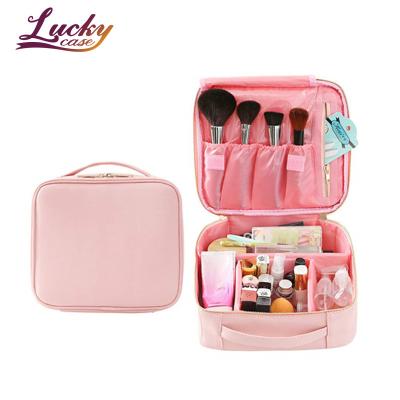 China Large Capacity Pink Professional Leather Make Up Bag PU Makeup Case Waterproof Makeup Organizer Cosmetic Bag for sale