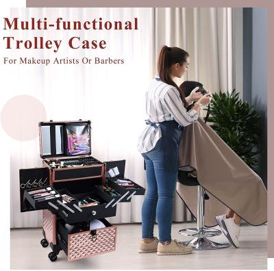 China Large Capacity Professional Makeup Artist Rolling Train Case Multifunctional Cosmetic Case Trolley Storage Case For Nail Technicia for sale