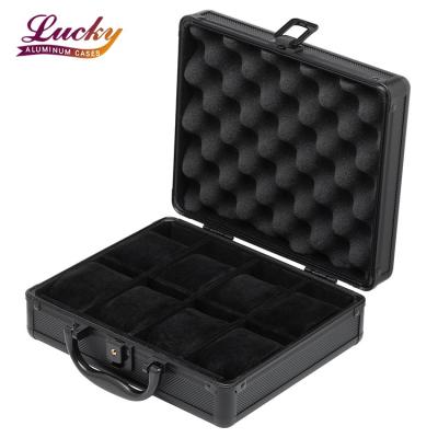 China Metal Waterproof Shockproof Dustproof Aluminum Watch Case With Storage High Quality Black Case Key Lock Black Aluminum Watch Case Tool Case for sale