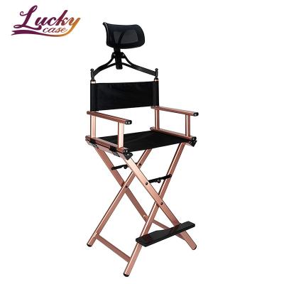 China Chinese Large Aluminum Director Makeup Artist Makeup Artist Chair Rose Gold Makeup View Chair With Adjustable Head Rest Folding Makeup Chair for sale