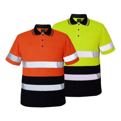 China Cheap Men's Hotsell Safety Orange Reflective Hi Vis Reflective Safety Polo Shirts Stripe for sale