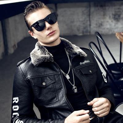 China Punk Men Leather Coating Fur Winter Jacke Classic Windproof Motorcycle Windproof for sale