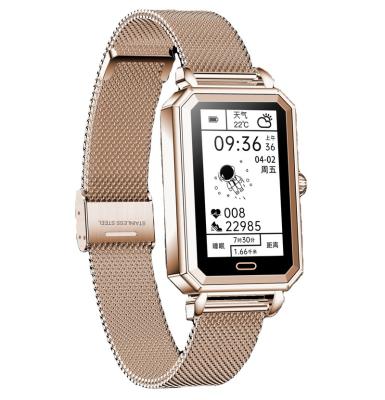 China 2022 Latest New Arrivals Smart Female Fashion Touch Screen Watches Steel Leather Belt Watches Magnetic Charging IP68 Smart Watch For Girls for sale