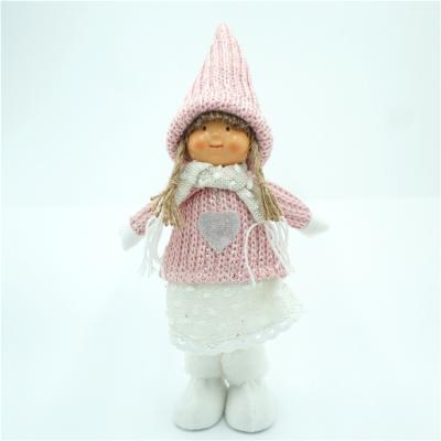 China Dollhouse Woolen Decoration Cloth Knitting Christmas Ornaments Lovely Girl Winter Pink Children Holding Doll Decoration for sale