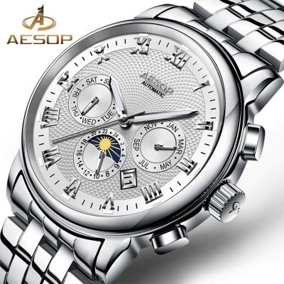 China AESOP Automatic Date Mens Wristwatch Stainless Steel Clock Relogio Masculino Male Box for sale