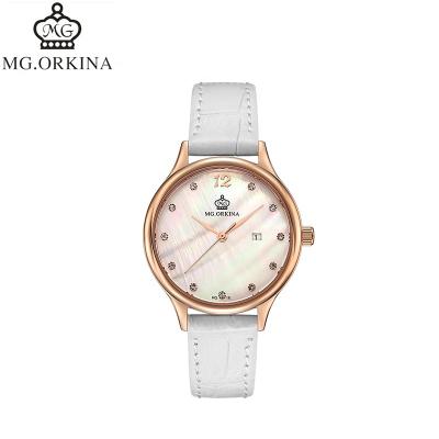 China Leisure luxury top female automatic dress fashion watch woman wristwatch clock ORKINA chronograph brand leather watch for sale