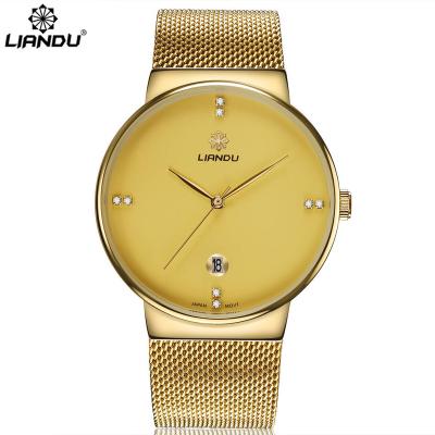 China 2018 Brand Men's Quartz Casual Wristwatch LIANDU Chronograph Watch 30m Date Clock Male Waterproof Luxury Mesh Thin Dial Sports Watches for sale