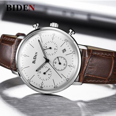 China Genuine Biden Brand Chronograph Leather Strap Alloy Case Japan Movement Chronograph Quartz Watch For Men for sale