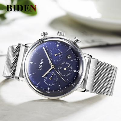 China Biden Brand Chronograph Stainless Steel Mesh Band Alloy Case Japan Movement Quartz Watch For Men for sale