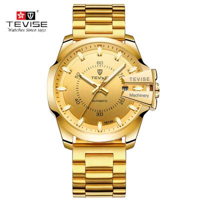 China Stainless Steel Gold Band Tevise Automatic Luxury Luminous Mechanical Watch Men Automatic Chain Wristwatches for sale