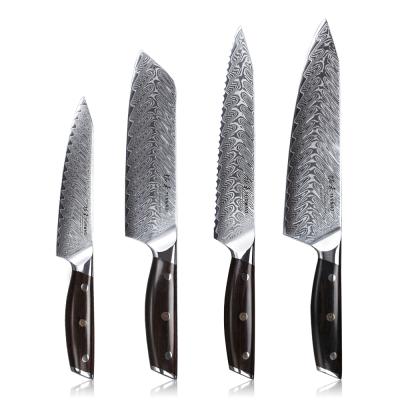 China 4 Viable Pieces of 10Cr15 Damascus Steel Kitchen Knife Set with Ebony Handle for sale