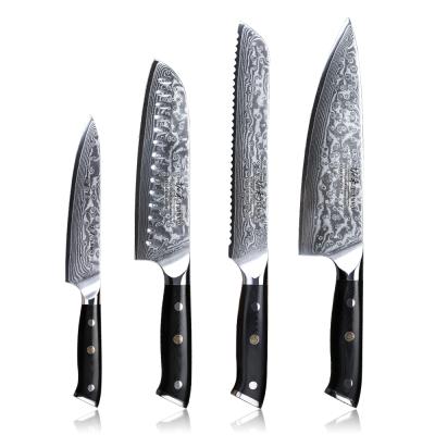 China 4 Pieces Durable Damascus Steel Kitchen Knife Set With Handle Group Of Ten for sale