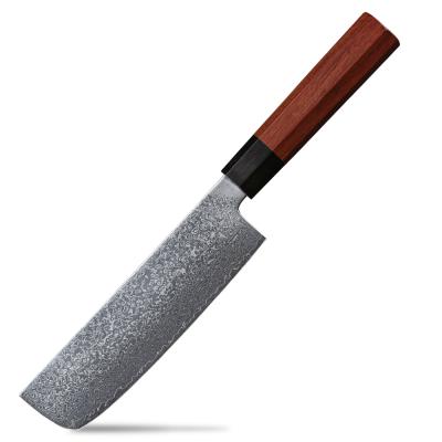 China Sustainable High Carbon Damascus Nakiri Knife With Rosewood Handle for sale