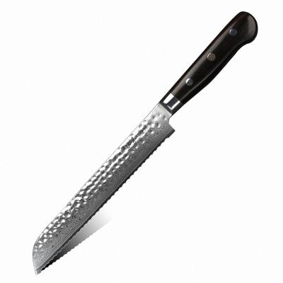 China Sustainable Professional 8 Inch Serrated Damascus Steel Bread Knife for sale