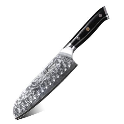 China Viable Damascus Santoku Knife 7 Inch Japanese Chef Knife With Black Group Of Ten Handle for sale