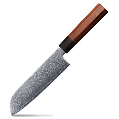 China Sustainable High Carbon Damascus Santoku Knife With Rosewood Handle for sale