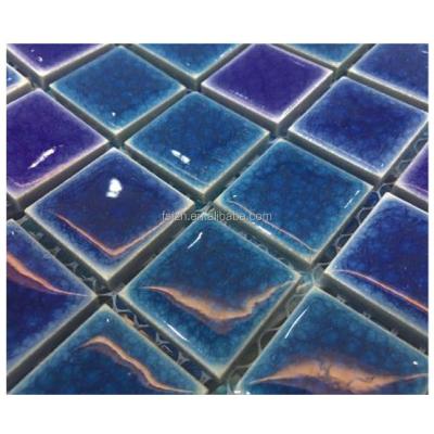 China Flooring for sale decorative square glossy surface blue mosaic pool ceramic tiles for sale