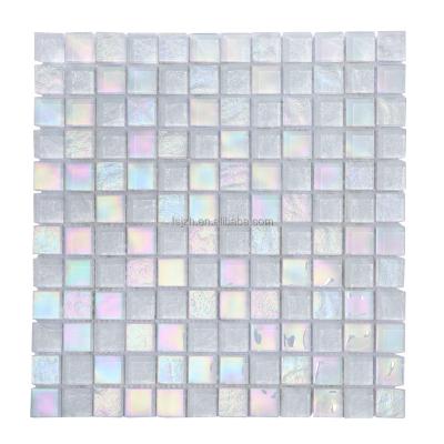 China Iridescent Color Iridescent Warm White Superb White Color Square Melt Mosaic Tile Bathroom Spa Shower Spa Parquet Pool Slab Iridescent Glass Mosaic for sale