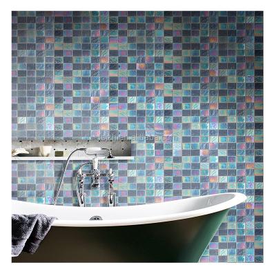 China Iridescent Wholesale Price Gray Crystal Glass Pool Mosaic Tile Iridescent Flooring Use for Bathroom Exterior Floor and Wall for sale