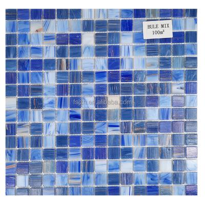 China Cheap Gold Line Blue Square Pool Mosaic Parquet Blue Mix Slab And Bathroom Glass Mosaic Slabs for sale