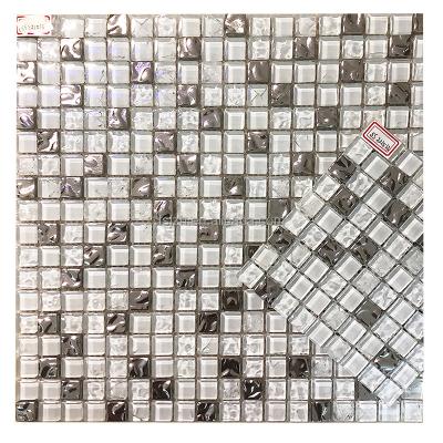 China Superb White Melange Iridescent Coffee Dark Wave Parquet Silver Plating Bathroom And Kitchen Glass Mosaic Slab for sale