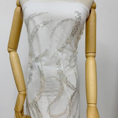 China 2022 fashion polyester mesh beaded breathable crystal embroidery and sequins for wedding outfits party dress for women and girls for sale