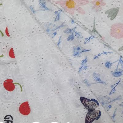 China Breathable Soft Hand Feeling Manufacturer Direct Selling Floral Printed On White Cotton Eyelet Embroidery Fabric For Clothing for sale