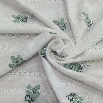 China 2022 Best Selling Wholesale Floral Design Breathable On White Cotton Eyelet Embroidery Fabric For Clothing for sale