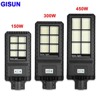 China Long working time ROAD GISUN bright aluminum 150w 300w 450w outdoor led solar street light with sensor for sale