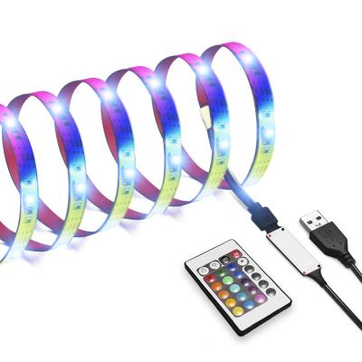 China Hot Selling USB Connerction Low Voltage Ip20 30leds/m Remote Control DC 5v Smd 5050 RGB Led Light Strip for sale