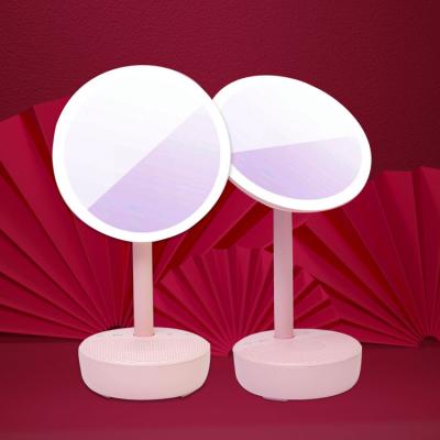 China ABS+PC+Glass Lighted Led Lights BT Makeup Mirror Wireless Rechargeable Speaker Music Vanity Mirror for sale