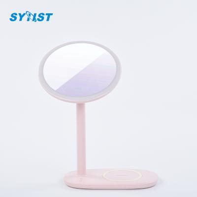 China 2021 Innovative Products Night Light Table Lamp Portable Travel Mirror Led Charger Makeup Mirror With Wireless Charger for sale