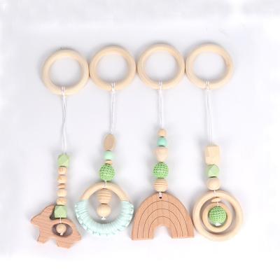 China Amazon Hot Selling Children's Clothes Baby Beech Wood Pacifier Chain Natural Wooden Molar Toy Hanging Ornaments for sale