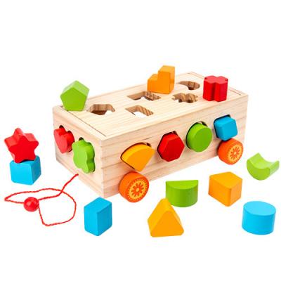 China New Digital Intellectual Development Train Building Block Trailer Early Childhood Puzzle Set Column Geometric Cognitive Wooden Baby Educational Toys for sale