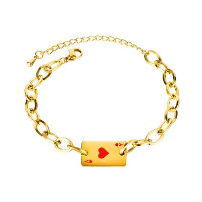 China FASHIONABLE Gelang Drop Shipping New Design Bracelets Charms Gold Plated Stainless Steel Heart Shaped Bracelet Poker Card Jewelry For Couples for sale