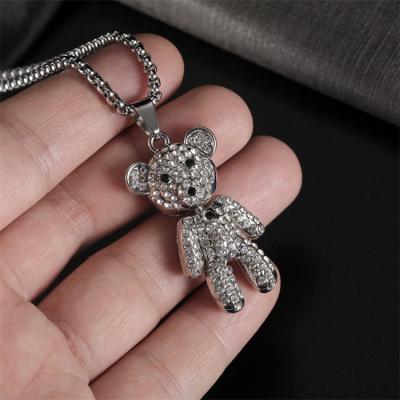 China Hot Selling Cute Retro Alloy Chain Jewerly Initial Necklace Stainless Steel Bear Necklace For Men for sale