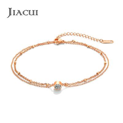 China Jiacui Rose Gold Inlaid Zircon Adjustable Chain Anklets Jewelry Stainless Steel Trendy Anklets Bracelet for sale