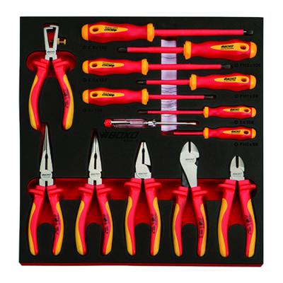 China Professional Tool 14 Pce Modular Pliers Screwdriver Organizer Tool Insulated Electric Screwdriver and Pliers Set for sale