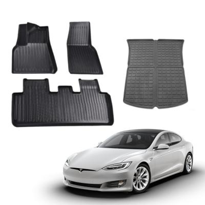 China 3D Strip Luxury Waterproof Custom Car Mats 4 Pieces Waterproof Carpet Mat All Weather Tech Car Floor Mats For Tesla Model 3 for sale