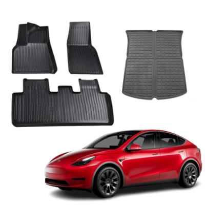 China New Design Waterproof Integrated All Weather Waterproof Car Carpets Luxury 3D Car Mats 4 Pieces Strip Custom Floor Mat For Tesla Model Y Car for sale