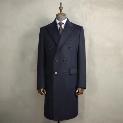 China Custom Made Mens Wool Suits MTM Cashmere Double Breasted Navy Overcoat Mens Wool Tailor Overcoat With 30% Cashmere For Bespoke for sale