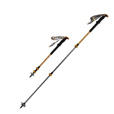 China EVA Outdoor Bamboo Wood Aluminum combine trekking Poles 7075 EVA Flip Lock Hiking Stick for sale