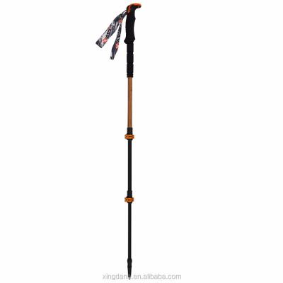 China EVA OEM Customized 3 Section Bamboo Flip Lock Trekking Pole Walking Stick for sale