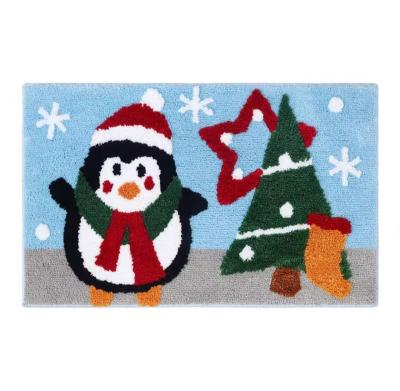 China Sustainable Christmas Polyester bath mat Washable water Absorbent Soft Microfiber Non slip Bathroom Rug for sale