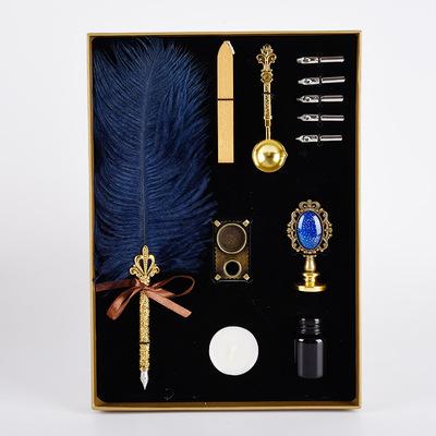 China Feather Ostrich Feather Pen European Style Quill Pen Retro Set High Quality Gift Customized Pen for sale