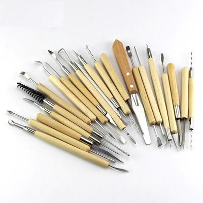 China Clay Sculpture Set of 22 Pieces Artistic Wooden Clay Tools Carving Modeling Pottery Tools Polymer Clay Tools for sale