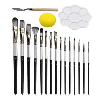 China Custom Propeller Shaped Set of 18 Pieces Watercolor Oil Painting DIY Nylon Hair Paint Brush Set Acrylic Combination Canvas Oil Brush Bag Wooden Pole for sale