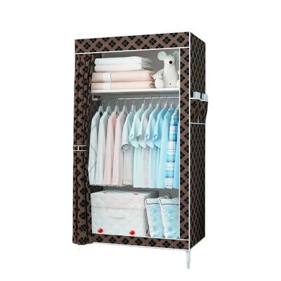 China Bedroom Cloakroom Cloth Cover Foldable Closet Portable Stored Wardrobe With Hanging Rail for sale