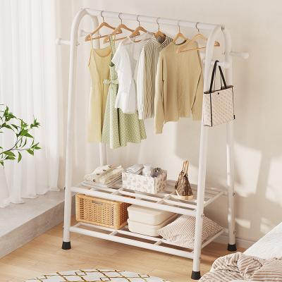 China Mordern Safe Single Double Pole Clothes Rack Eco-friendly Adjustable Garment Hanging Rack With Wheel Support Shelf for sale